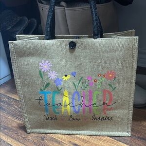 Floral Teacher Jute Tote Bag